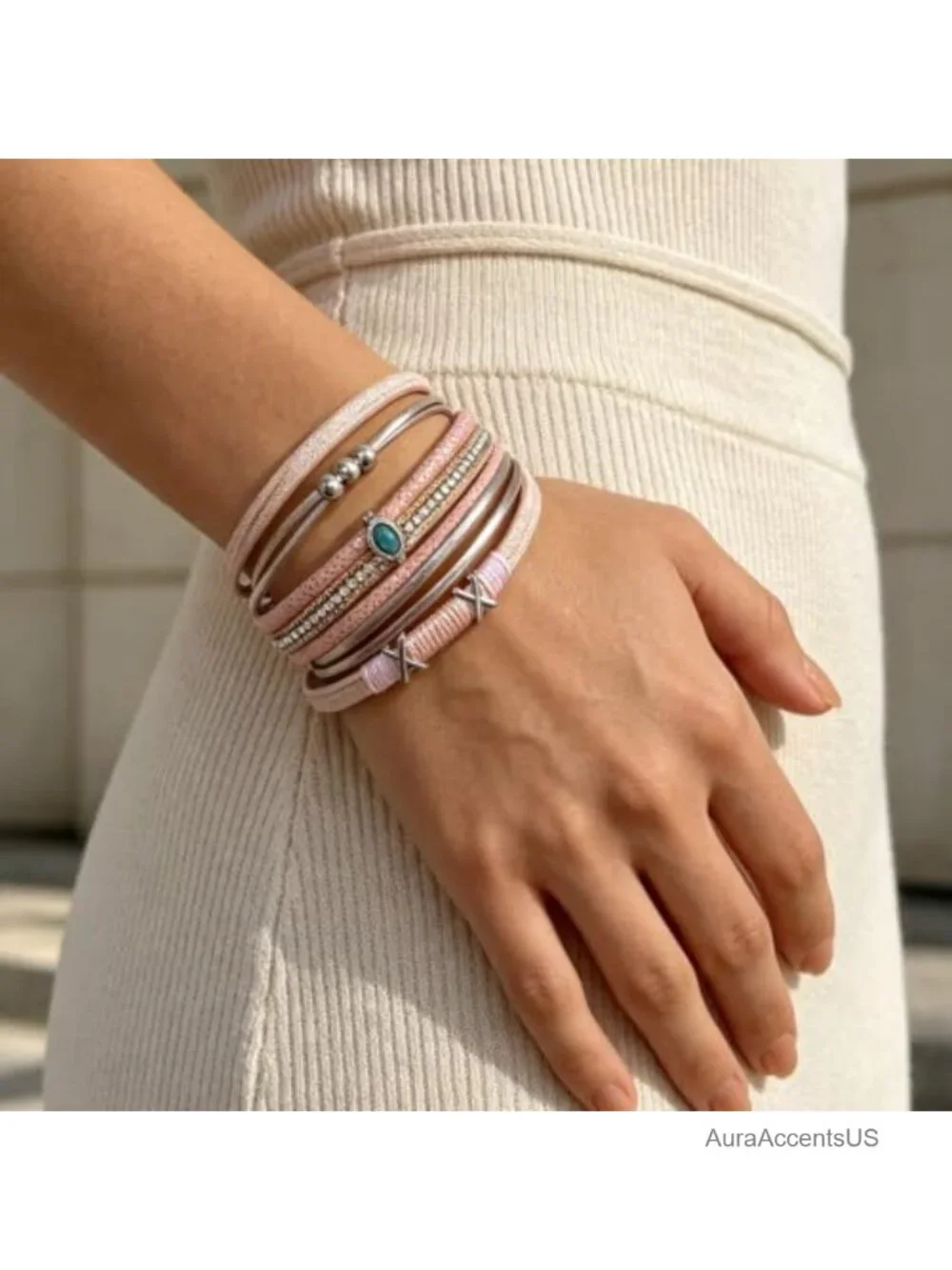 Layered Wrap Leather Cuff Bracelet Boho Rhinestone Clasp